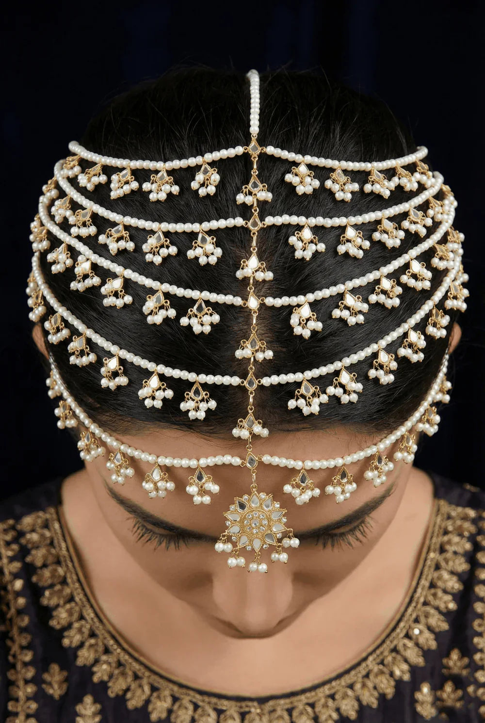 Kundan Handmade Pearl Latkan Full Head Piece