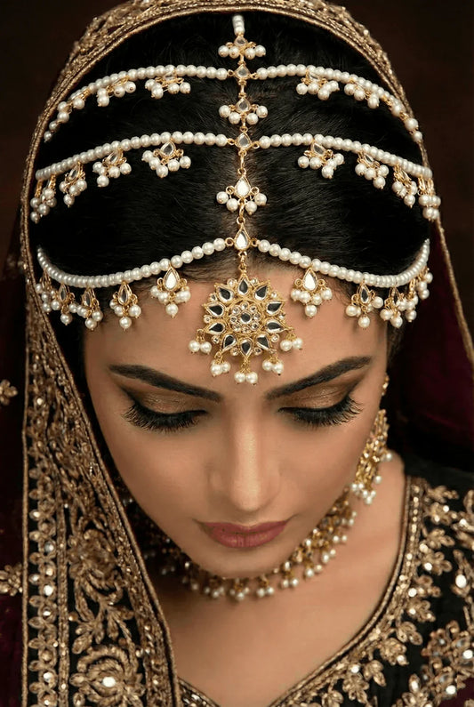 Kundan Handmade Pearl Latkan Full Head Piece